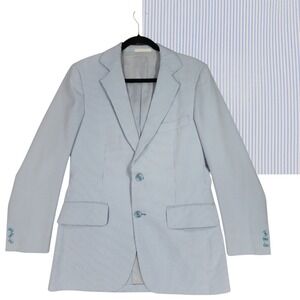 Vtg Richman Bros Seersucker Blazer‎ 39R Men Blue Stripe Sport Coat Jacket 70s